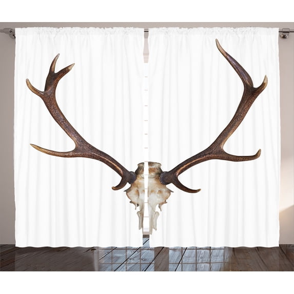 Ambesonne Deer Curtains 2 Panel Set, Antlers Skeleton Hunter, 108" x 84", Brown and Beige
