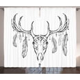thumbnail image 1 of Ambesonne Deer Curtains 2 Panel Set, Skull with Antler Feather, 108" x 84", Charcoal Grey White, 1 of 3