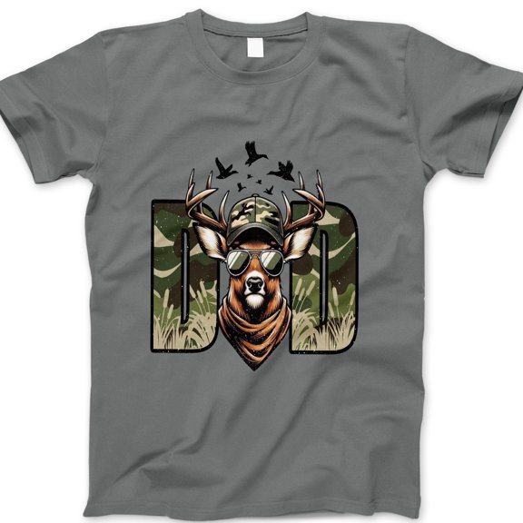 Deer Dad T-Shirt – Camo Hunting Graphic Tee with Cool Antler Buck in Sunglasses, Funny Father’s Day Gift for Outdoorsy Dad, Hunter Shirt