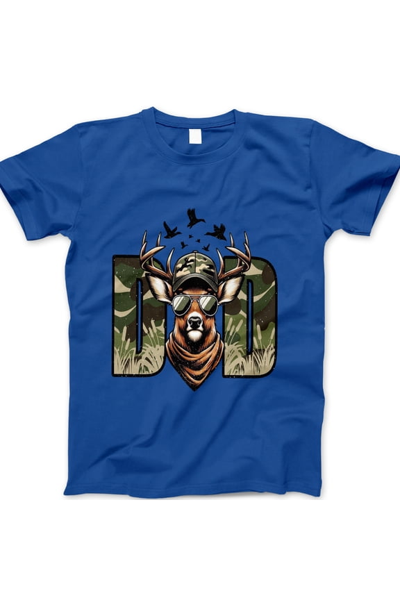 Deer Dad T-Shirt – Camo Hunting Graphic Tee with Cool Antler Buck in Sunglasses, Funny Father’s Day Gift for Outdoorsy Dad, Hunter Shirt