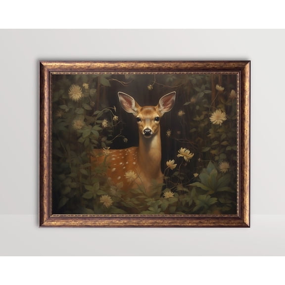 Deer, Dark Cottagecore Wall Art, Botanical Moody Vintage, Green Academia Poster,Goblincore,Doe Decor, Fairycore Aesthetic Home Decor, 8x12 UNFRAMED