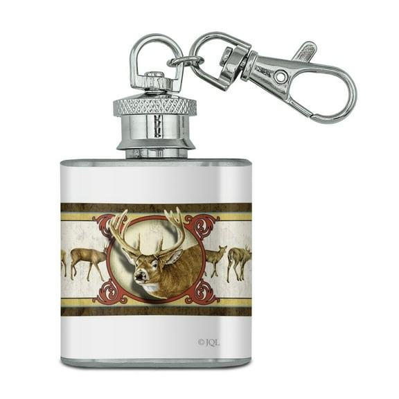 Deer Deco Buck Hunting Stainless Steel 1oz Mini Flask Key Chain
