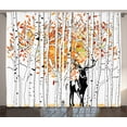 thumbnail image 1 of Ambesonne Deer Curtains 2 Panel Set, Trees Foliage Wilderness, 108" x 90", Orange Green and White, 1 of 3