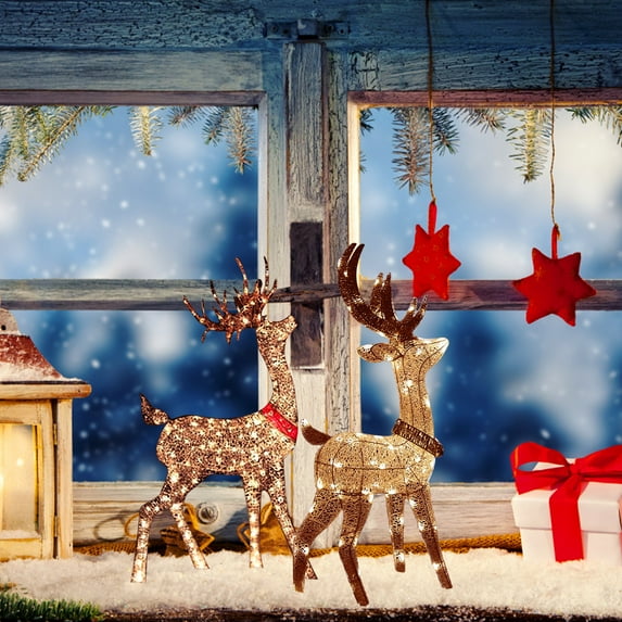 Deer Decoration under $5! Bzdzmqm Lighted Christmas Deer Decor, Glittering Deer with LED Lights, Outdoor Patio Christmas Decoration, Pre-lit Artificial Deer, Holiday Yard Decor
