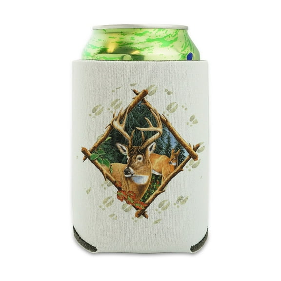 Deer Diamond Buck Hunting Can Cooler - Drink Sleeve Hugger Collapsible Insulator - Beverage Insulated Holder