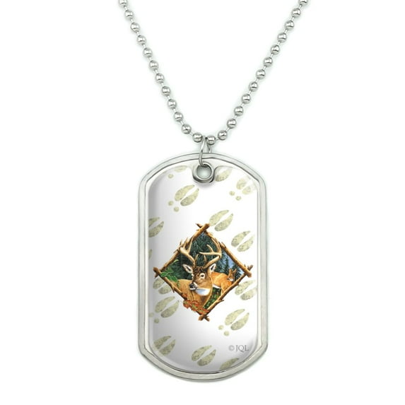 Deer Diamond Buck Hunting Military Dog Tag Pendant Necklace with Chain