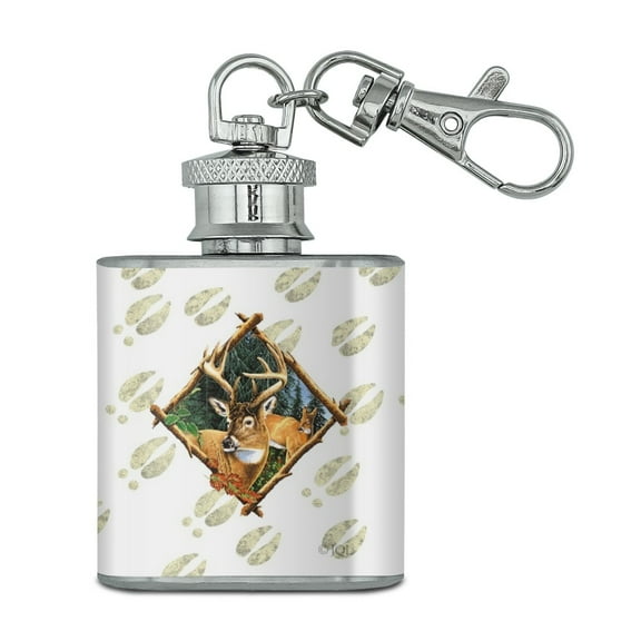 Deer Diamond Buck Hunting Stainless Steel 1oz Mini Flask Key Chain