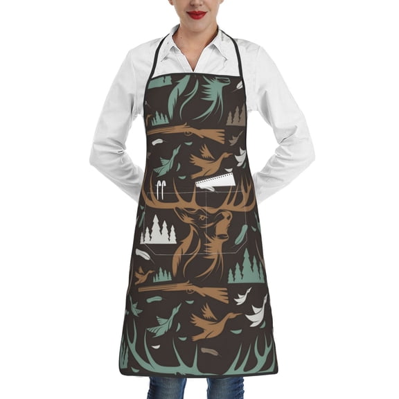 Deer Duck Hunting Vintage Apron with Pocket Cooking Waterproof Bib Aprons for Kitchen Baking Chef Gardening BBQ