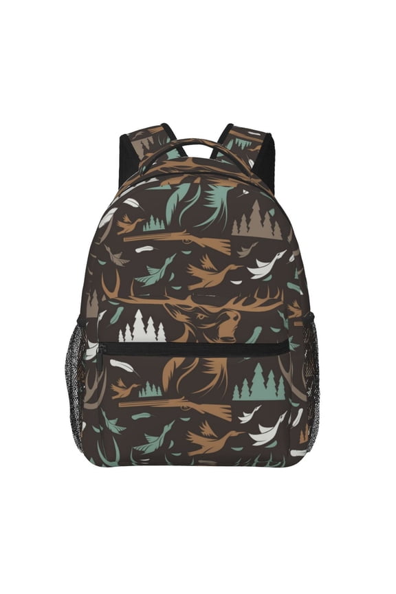 Deer Duck Hunting Vintage Backpack Casual College Bag Zipper Laptop Daypack Hiking Rucksack Travel