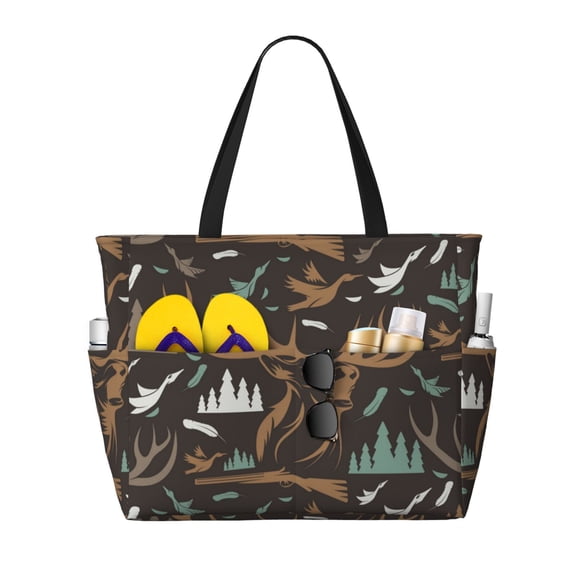 Deer Duck Hunting Vintage Large Capacity Beach Travel Tote Bag Shoulder Handbag for Gym Camping Shopping