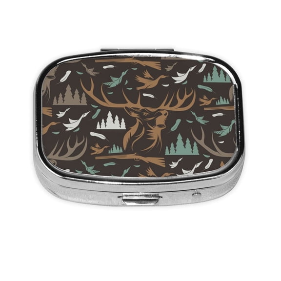 Deer Duck Hunting Vintage Square Pill Box 2 Compartment Pill Case Medicine Organizer Decorative Gift for Purse Pocket