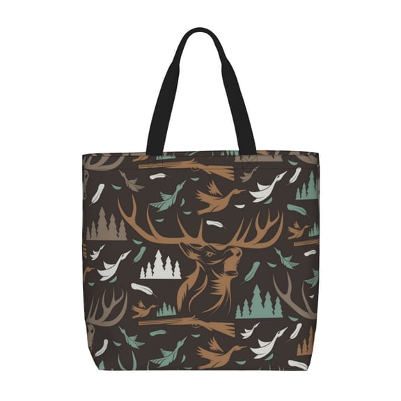 Deer Duck Hunting Vintage Zippered Tote Bag Large Capacity Shoulder Handbag for Shopping, Work, Travel