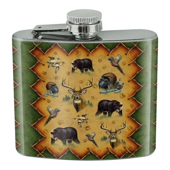 Deer Duck Pheasant Elk Bear Turkey Game Hunting Hunter Stainless Steel 5oz Hip Drink Kidney Flask