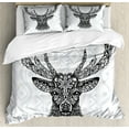 thumbnail image 1 of Deer Duvet Cover Set, Aboriginal Floral Polynesian Deer Pattern Mammal Boho Design, Decorative 3 Piece Bedding Set with 2 Pillow Shams, King Size, Black White, by Ambesonne, 1 of 3