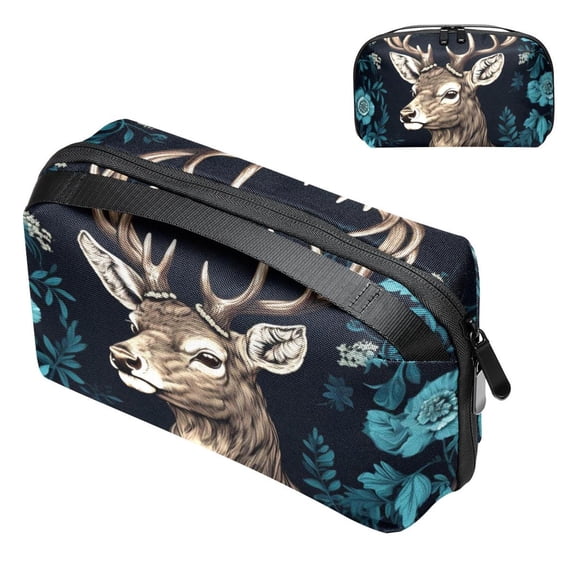 Deer Electronic Organizer Travel Case, Oxford Fabric Waterproof PC Case Cable Organizer Cord and Cable Organizer Electronic Travel Case Organizer, 5.9x9.44x3.14 in