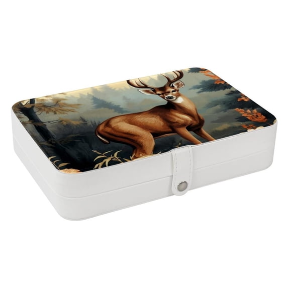 Deer Elegant PU Leather Jewelry Box with Removable Compartment and Earring Holder - Decorative Storage Box - Portable