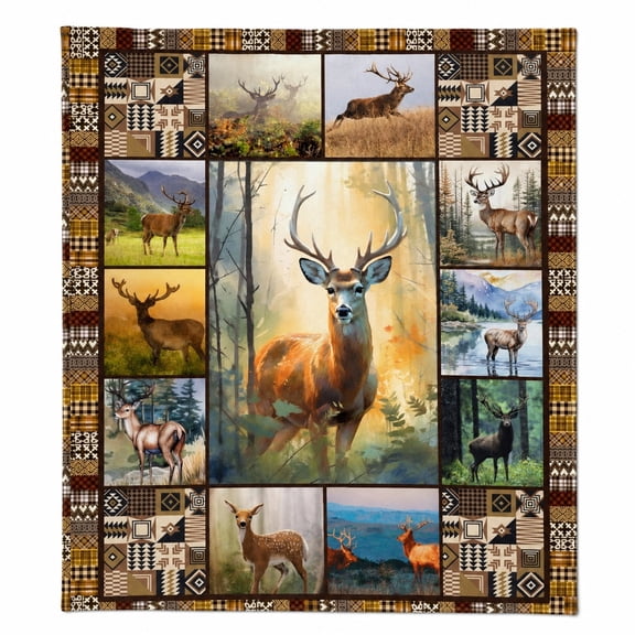 Deer & Elk Wildlife Fleece Throw Blanket – Soft 280GSM Nature Forest Print – Sofa, Couch & Camping Blanket