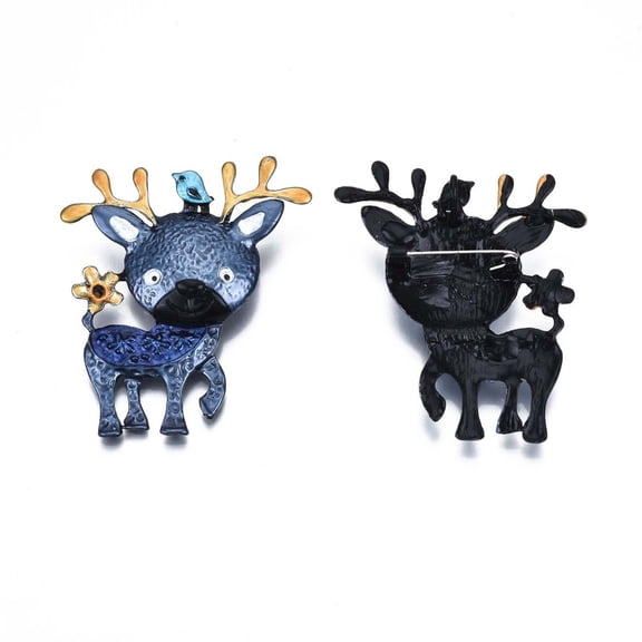 Deer Enamel Pin Animal Alloy Brooch for Backpack Clothes Nickel Free & Lead Free Electrophoresis Black Sandy Brown 59x49mm