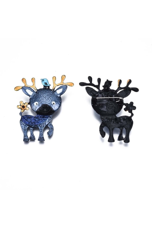 Deer Enamel Pin Animal Alloy Brooch for Backpack Clothes Nickel Free & Lead Free Electrophoresis Black Sandy Brown 59x49mm