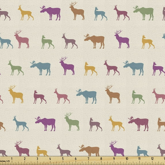 Ambesonne Deer Fabric by the Yard Upholstery, Animal Silhouettes Pattern, 2 Yards, Multicolor