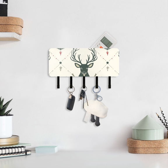 Deer Face Leaves Key Holder for Wall Mail Holder Organizer with 5 Key Hooks Wall Mount Key Rack with Shelf