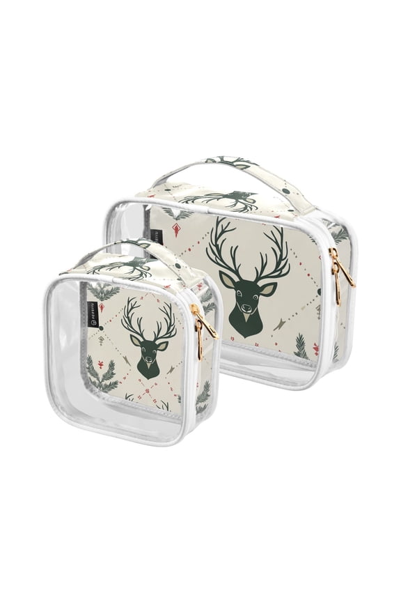 Deer Face Leaves Makeup Bags Set Travel Toiletry Bags Portable Cosmetic Bags Organizer Waterproof 2 Packs