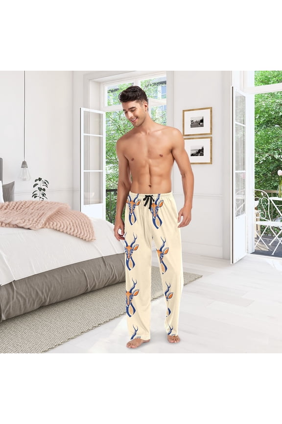 Deer Face Mens Pajama Pants Cotton Elastic Waistband Lounge Sleep Pajama Bottoms Pj with Pocket