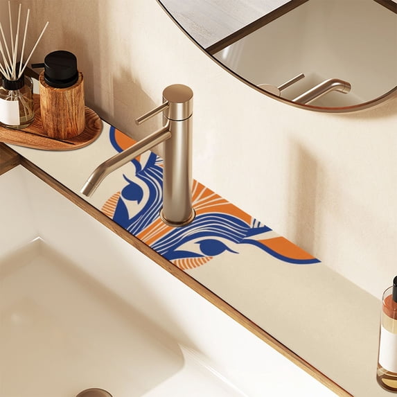 Deer Face Sink Splash Guard Faucet 14.7x5.4in Drying Mat Drying Mat Absorbent Pad for Bathroom Kitchen 2PCS