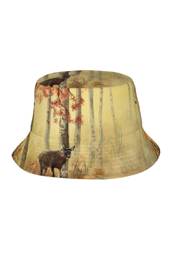 Deer In Fall Forest Unisex Bucket Hat, Upf 50+ Sun Protection, Packable & Foldable Fisherman Hat For Men & Women, Lightweight Uv Sun Hat For Beach, Fishing, Hiking, Camping