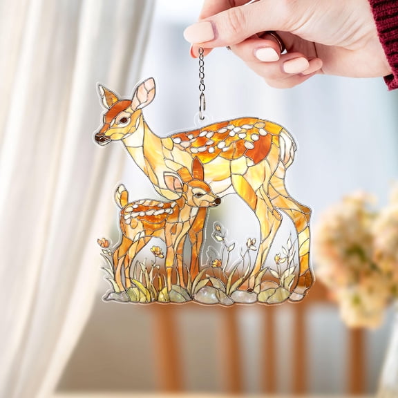 Deer Family Colorful Doe Fawn Acrylic Suncatcher 2D Flat Window Hanging Nature Gift