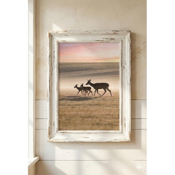 Deer Family Meadow Art Print, Landscape Wall Art, British Wildlife Poster Unframed Paper Print