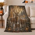 thumbnail image 1 of Deer Family in Snowy Christmas Forest with Lanterns, Cheerful Rustic Wildlife Style for Deer Lovers, Warm Flannel Blanket for Living Room and Cabin, Christmas Gift, Home Decor, 1 of 9