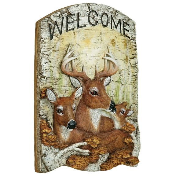 Deer Family Welcome Wall Lodge Plaque Yellow, Tan and Green 11"Wx3.5"Dx16"H