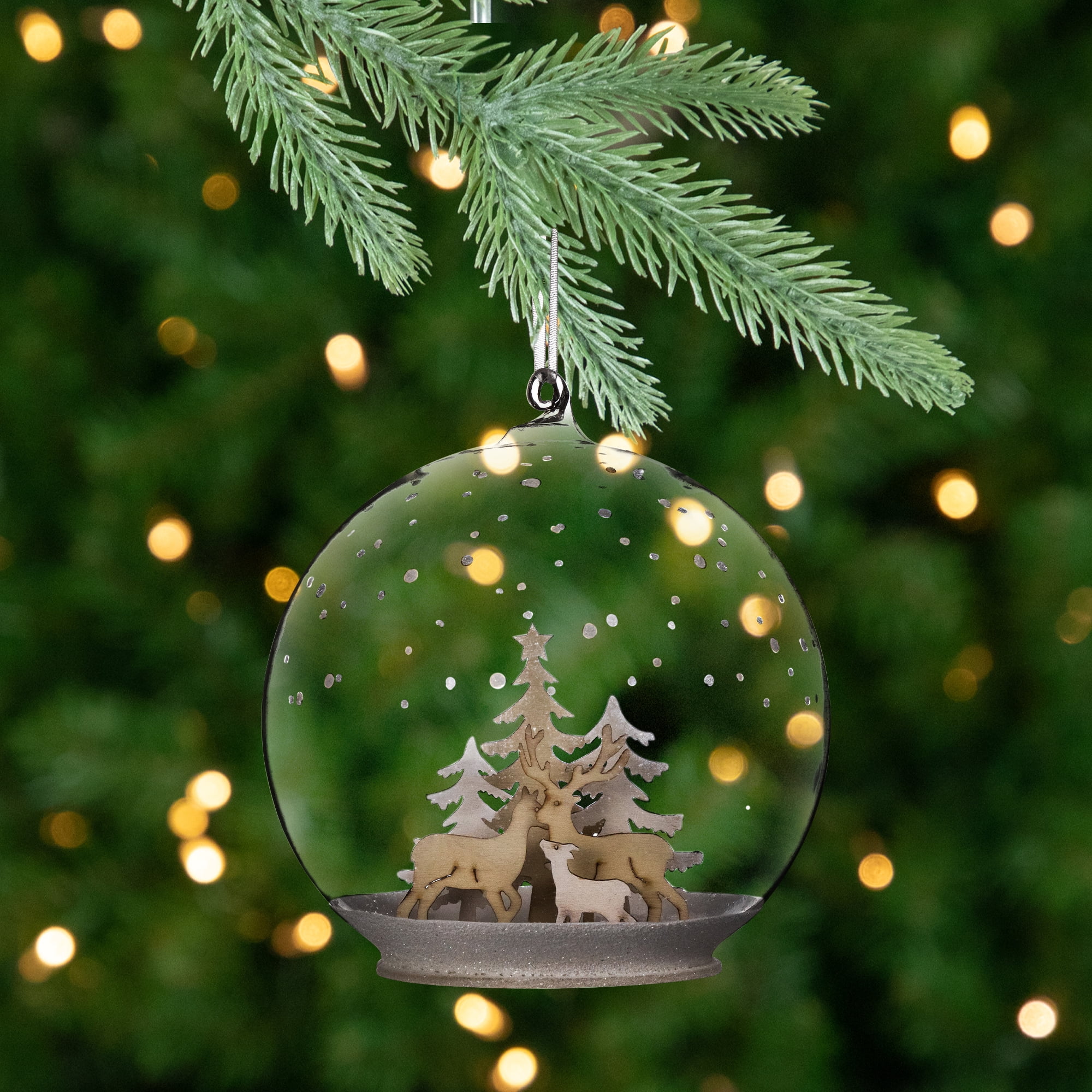 Northlight Deer Family in Snow Glass Globe Christmas Ornament  - 4.75"
