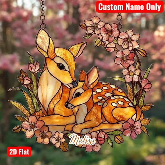 Deer Fawn Floral Acrylic Suncatcher Window Hanging Spring
