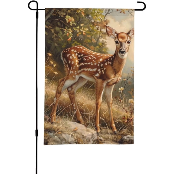 Deer Fawn In Wilderness Garden Flag, Double Sided Outdoor Yard Decoration, 12 x 18 Inch Small