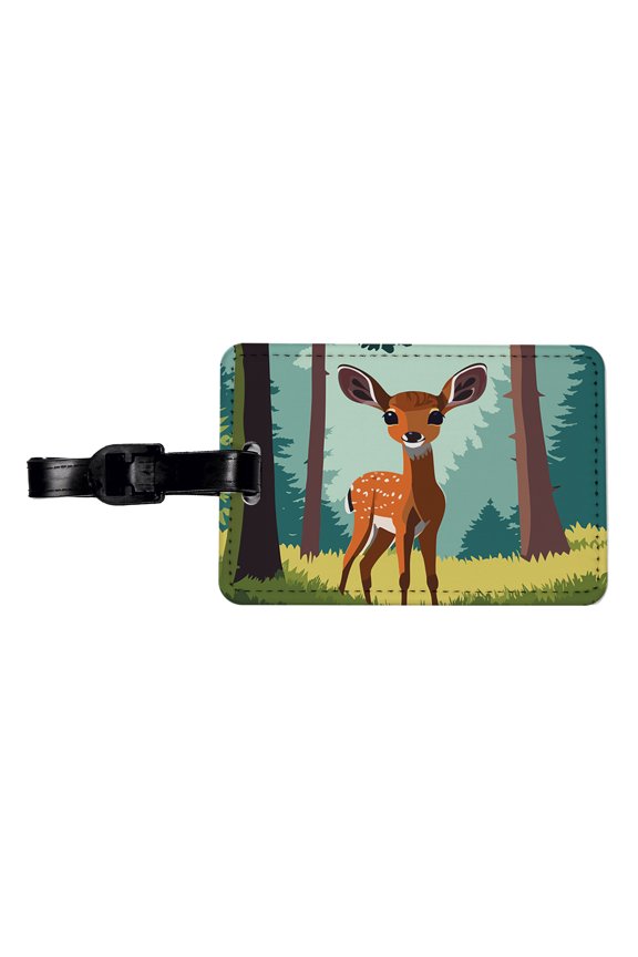 Deer Fawn Standing Faux Leather Travel Luggage Tag