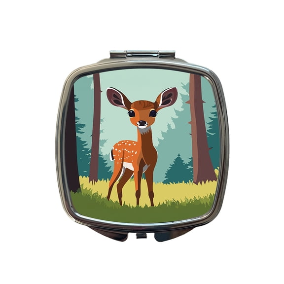 Deer Fawn Standing Travel Makeup Handbag Purse Small Pocket Compact Mirror