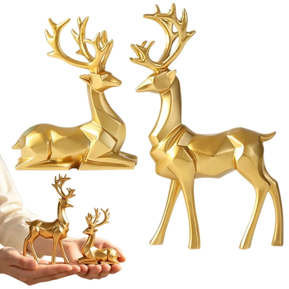 Deer Figurine Decor Display Accent, in Gold, deer motif and resin form, for tabletop, cabinet, and living room decoration. Visible design details support a coordinated home display.