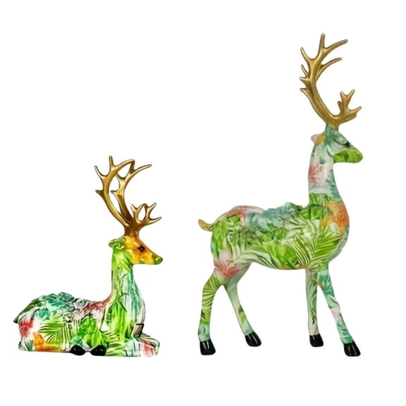 Deer Figurine, Set Of 2 Bookshelf Elk Ornament, Sitting Standing Table Reindeer Decorations, Resin Reindeer Animal Crafts For Christmas Home