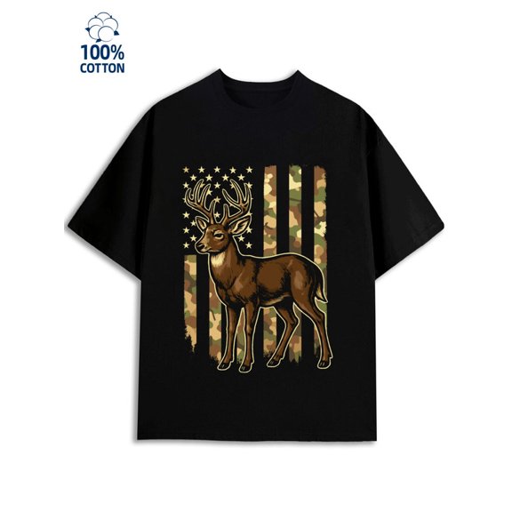 Deer Flag T-Shirt mens flag 180G 100% Cotton black usa bang Casual Unisex Shirt Graphic tshirts Casual Unisex Shirt Printed tshirts Fashion Unisex Shirt Graphic tshirts