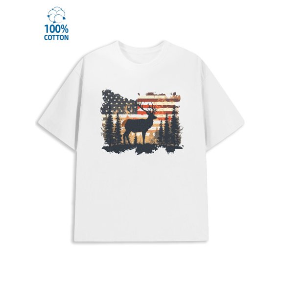 Deer Flag Tee men flag 180G 100% Cotton white bang funny Funny Unisex Shirt Printed tshirts Trendy Unisex Shirt Printed tshirts Casual Unisex Shirt Short Sleeve tshirts