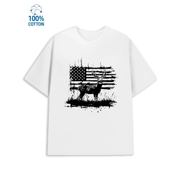 Deer Flag Tee men flag 180G 100% Cotton white funny usa Trendy Unisex Shirt Printed tshirts Classic Unisex Shirt Cotton tshirts Retro Unisex Shirt Cotton tshirts Funny Unisex Shirt Crewneck tshirts