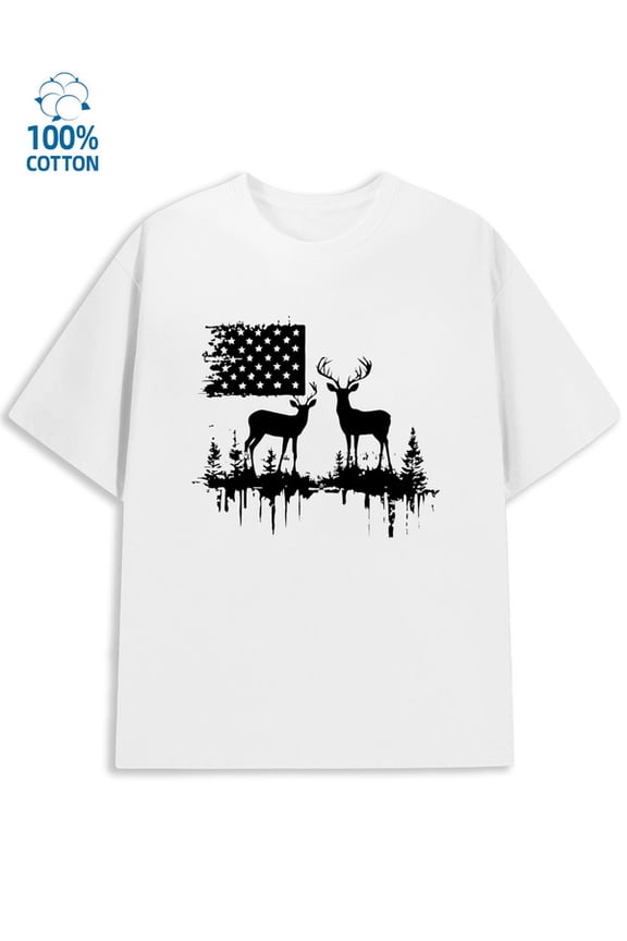 Deer Flag Tee men's flag 180G 100% Cotton white bang bang Trendy Unisex Shirt Graphic tshirts Basic Unisex Shirt Short Sleeve tshirts Funny Unisex Shirt Printed tshirts