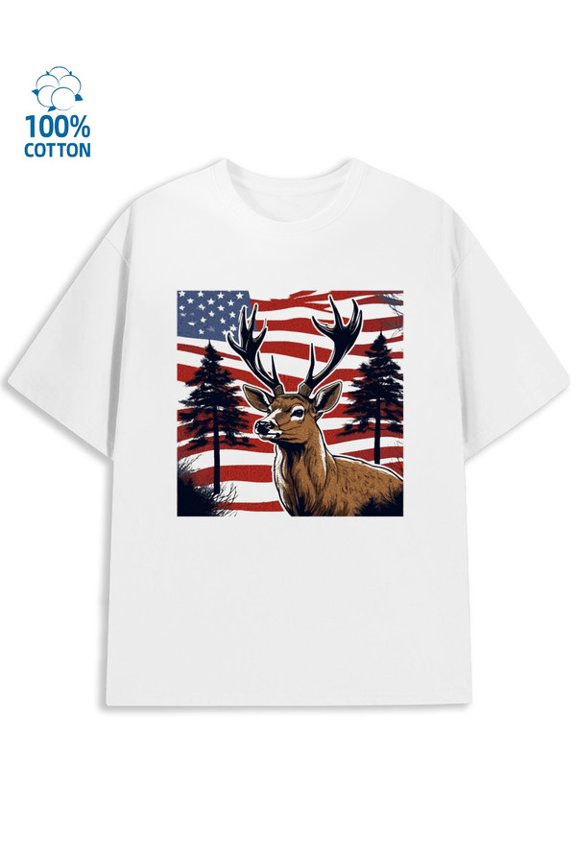 Deer Flag Tee men's flag 180G 100% Cotton white funny bang Funny Unisex Shirt Graphic Tee tshirts Classic Unisex Shirt Printed tshirts Classic Unisex Shirt Graphic Tee tshirts