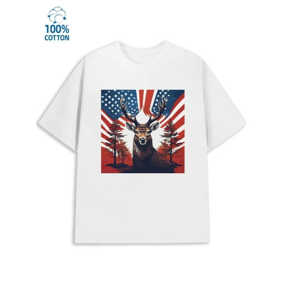 Deer Flag Tee mens flag 180G 100% Cotton white usa bang Basic Unisex Shirt Cotton tshirts Fashion Unisex Shirt Graphic tshirts Unique Design Unisex Shirt Graphic tshirts