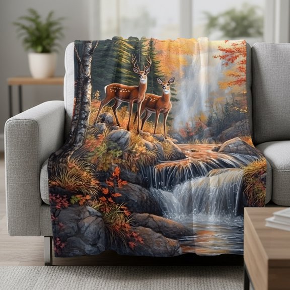 Deer Fleece Blanket, Vintage Wildlife Rustic Ultra Soft Warm Throw Blanket Lightweight Plush Bed Blanket, Home Decor Throws for Couch Bed Sofa, 30x40 inches