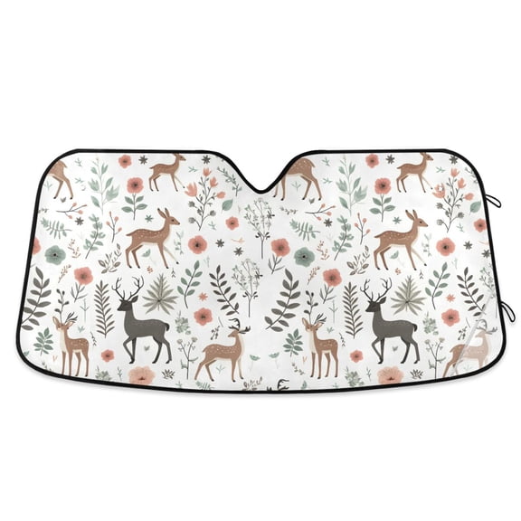 Deer Floral Branches Car Windshield Sun Shade Foldable Car Front Window Visor Heat and UV Protection 53x23.5