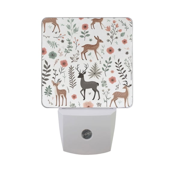 Deer Floral Branches Night Light 2 Pack LED Nightlight Plug into Wall Dusk to Dawn Sensor Soft White