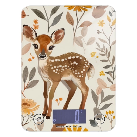 Deer Flowers and Leaves Food Scale Digital Kitchen Scale Waterproof Tempered Glass Tare Function 11 lb for Baking Cooking Meal Prep